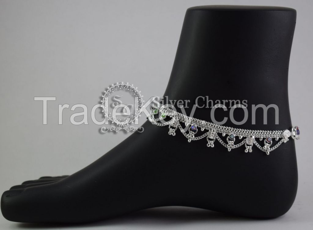 Traditional Frills Silver Anklets