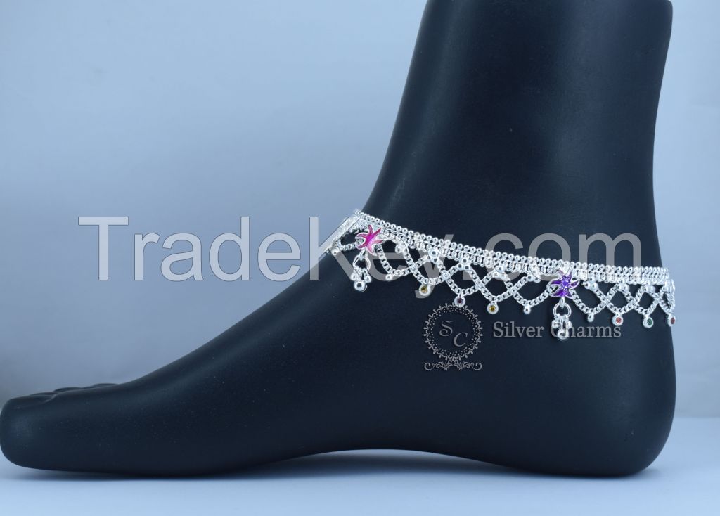 Traditional Frills Silver Anklets