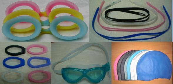 Swim cap, swim goggle. swim strap