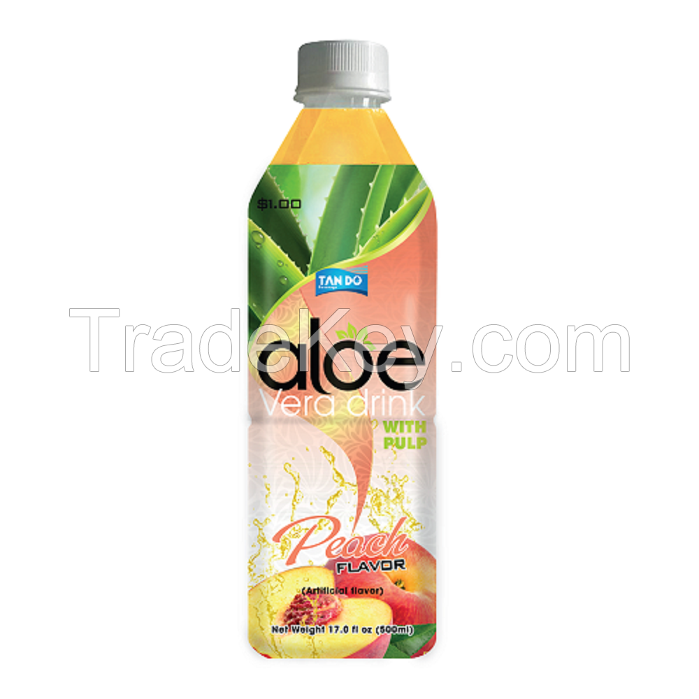 Aloe Vera Drink with Pulp with peach flavor in PET bottle 500ml