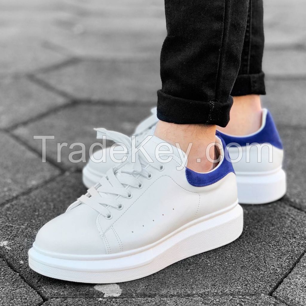 High Sole Sneakers White And Blue