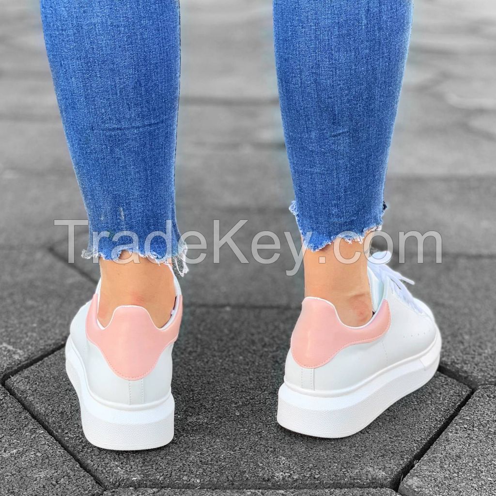 Women High Sole Sneakers White&Pink