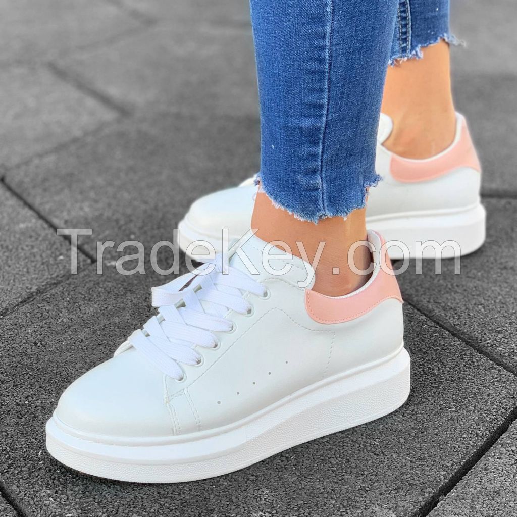 Women High Sole Sneakers White&Pink