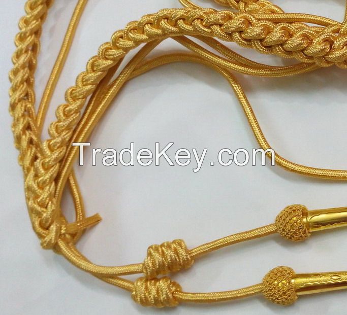 Metal wire gold military aiguillettes with metal tips gold silver dress cord