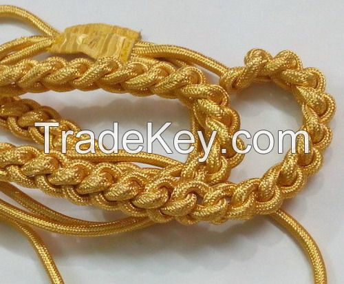 Metal wire gold military aiguillettes with metal tips gold silver dress cord