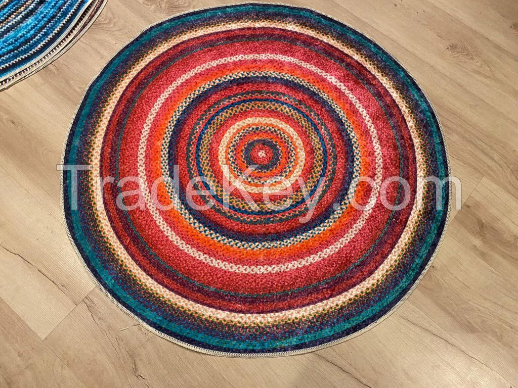 Baykilim 100x100cm Jut Digital Print Decorative Non-Slip Floor Rug