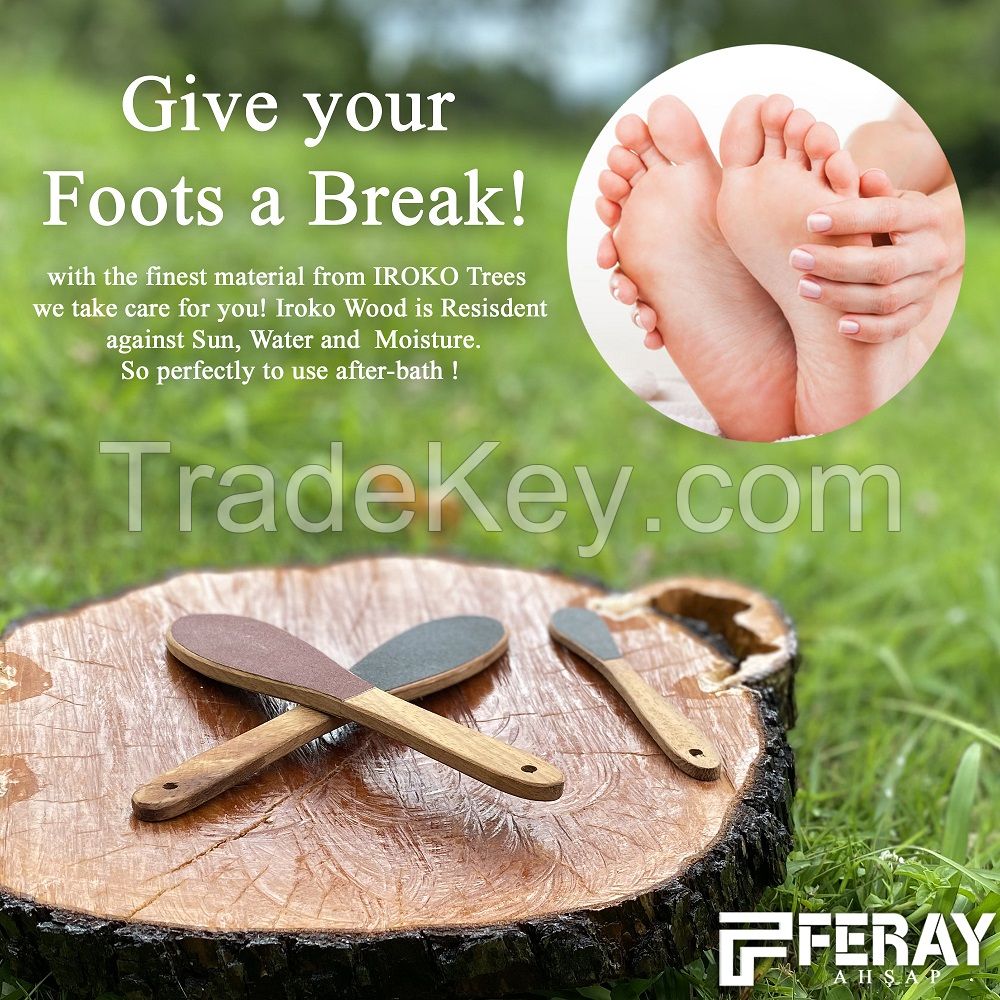 High Quality and Natural Wooden Foot File, made from Iroko Wood