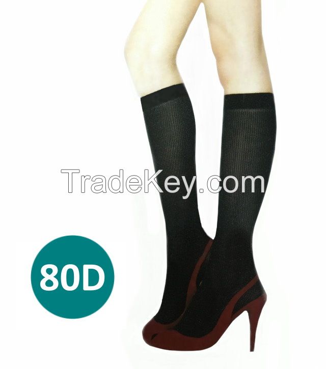 [DeParee] 80D Microfiber Knee High Stocking with Striped Pattern