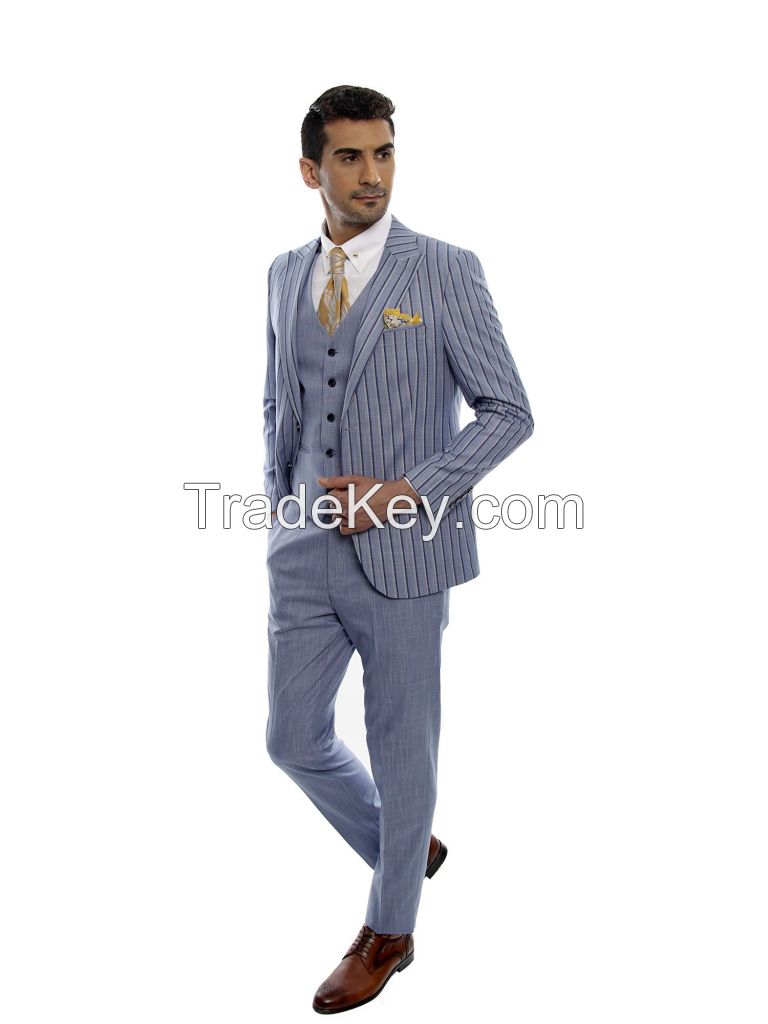 SUIT PARK NAVY STRIPED 3 PIECES LIGHT BLUE SUIT