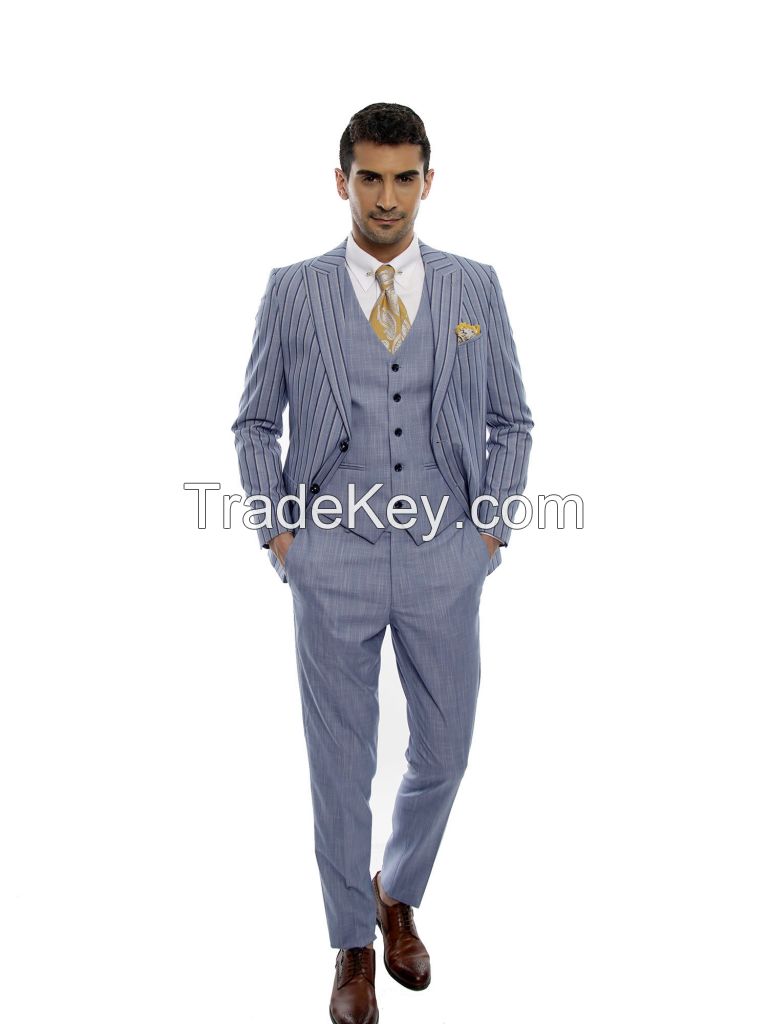 SUIT PARK NAVY STRIPED 3 PIECES LIGHT BLUE SUIT