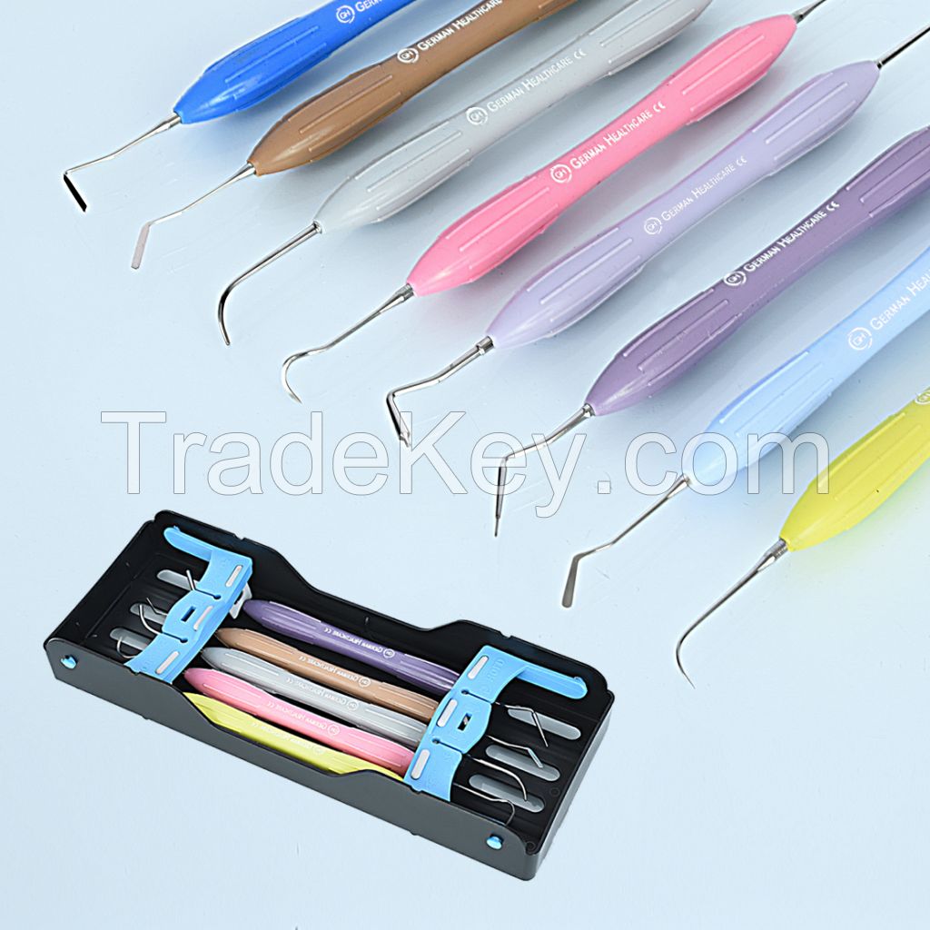 Lm Arte Dental Composite Filling Instruments Set of 08 Pieces, Silicon Handle, Free Sterilization Cassette, 