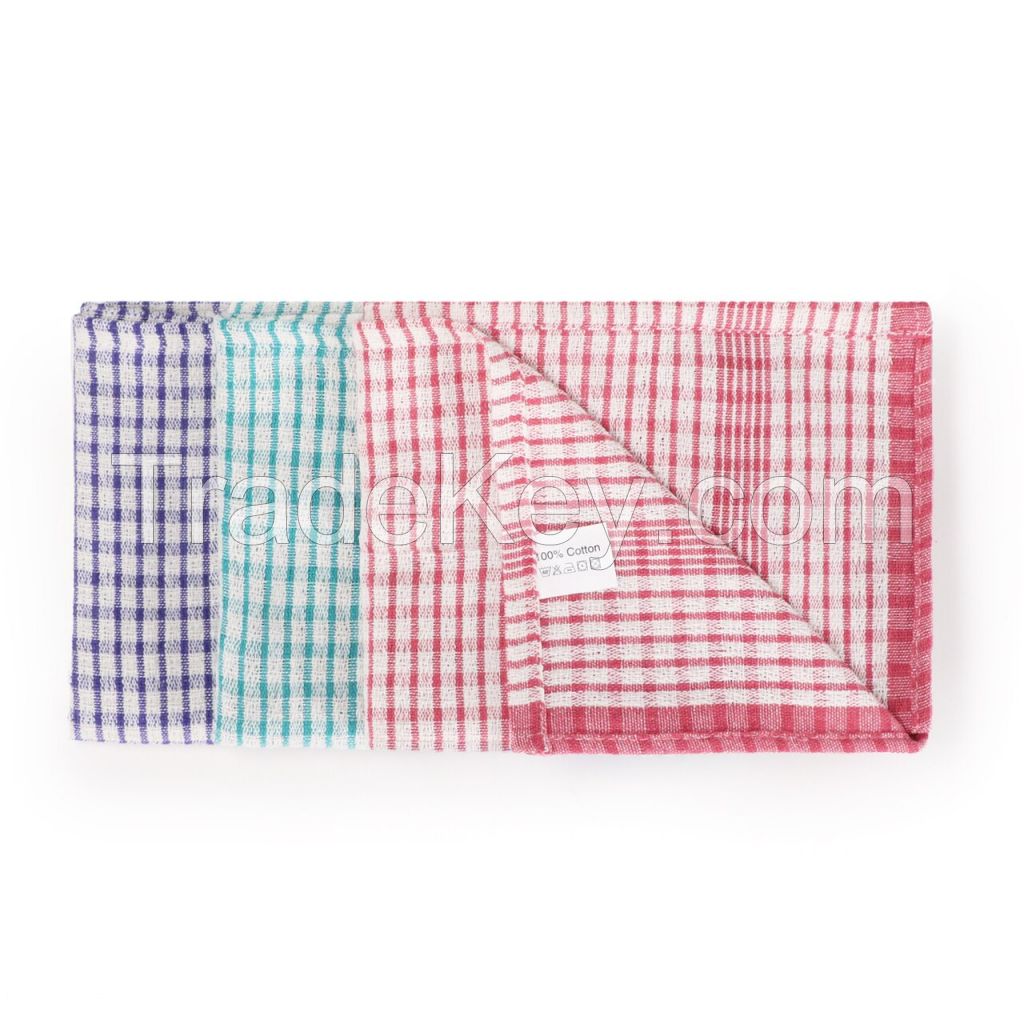 Hotel Kitchen Tea Towel Cotton Linen Plain Dish Towel Restaurant Napkin Duster Cloth Blue with White Dice