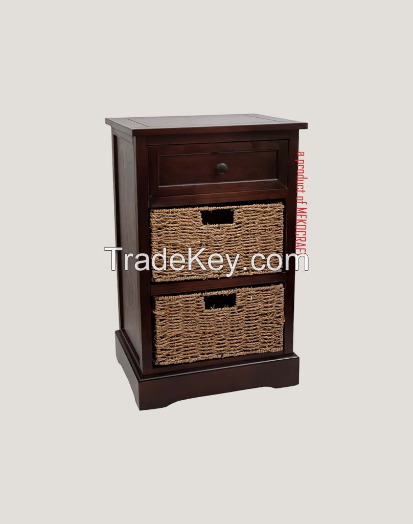 Wooden cabinet with (2) 3 seagrass drawers