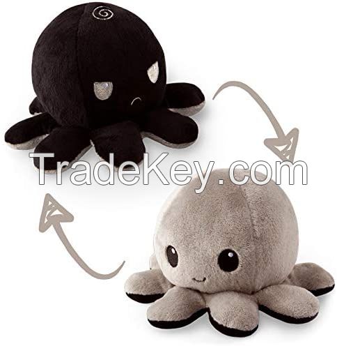 TeeTurtle Original Reversible Octopus Plushie Black + Gray |Happy + Angry