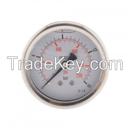 0..16 Bar (0..232 psi) Glycerin Pressure Gauge Rear Stainless steel/Brass 63 mm Class 1.6