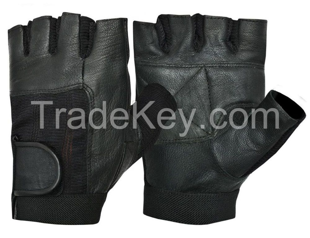 Weight lifting gloves spandex real leather material gloves half finger fitness gym glove 