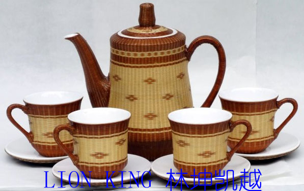 Bamboo Covered Porcelain, '6-piece Tea Set'