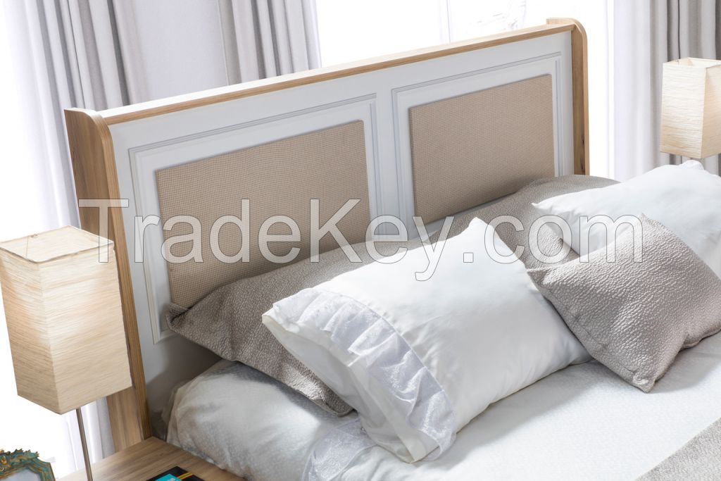 Bedroom Furniture Set soft solid white luxury storage bedroom set with wardrobe bedside table bed with base 5 set