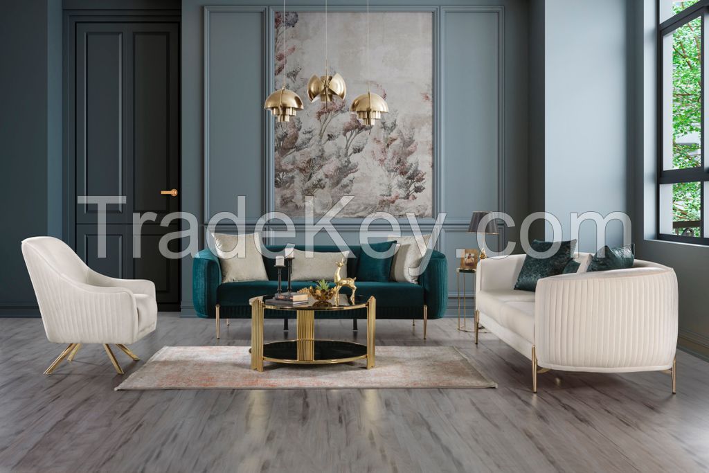 modern sofa set living room furniture with four set 2x triple sofas 2x single bergeres