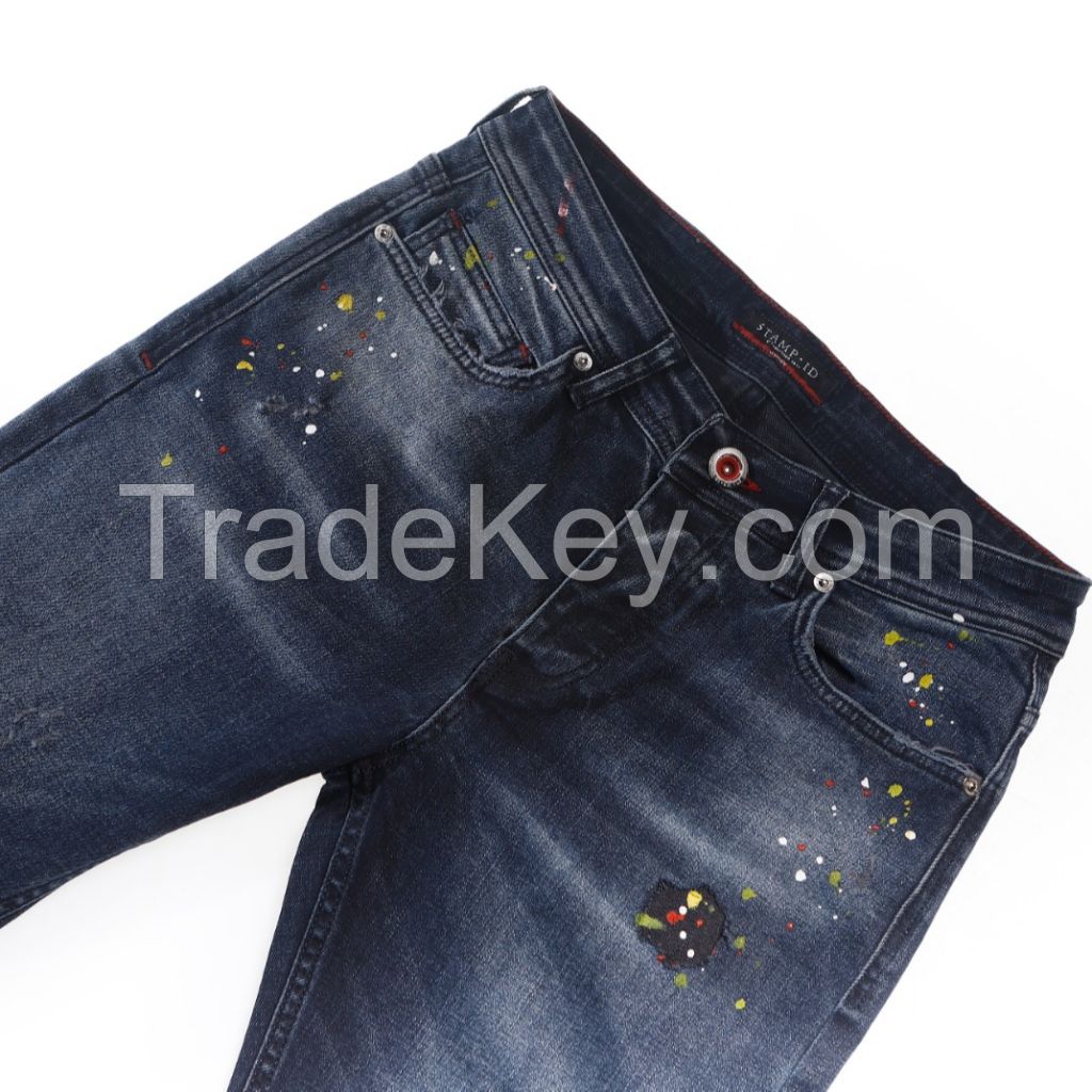 Wholesale High Quality Men Stretch Jeans Stock Lots Streetwear Mens Denim Trousers Turkish Quality with pearl