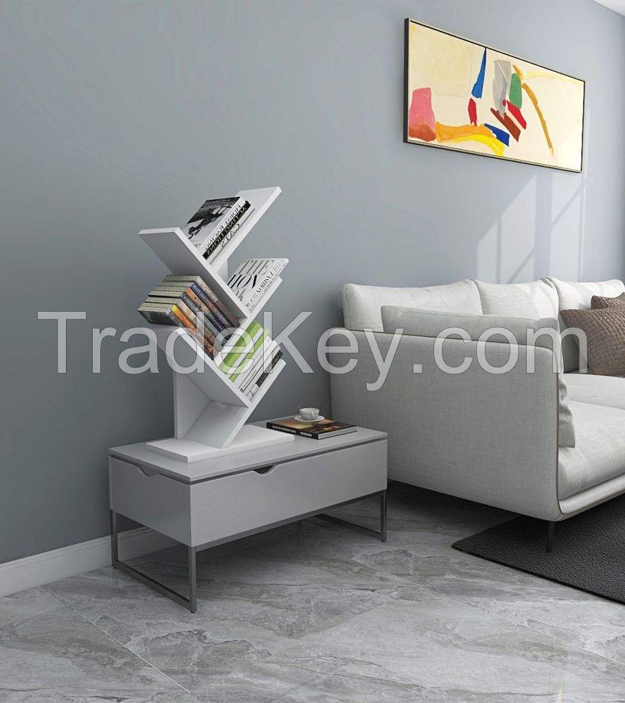 New High Quality Fassley 5-Shelf Bookcase Shelf MDF White Book Household Decorative Home Furniture Shelves