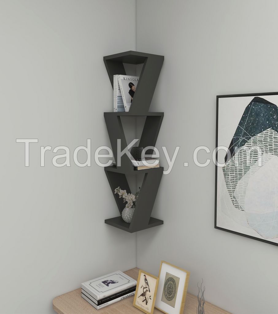 Most Product Fassley Decorative Corner Anthracite Shelf 3 Layers Shelf Desired Color From Turkey