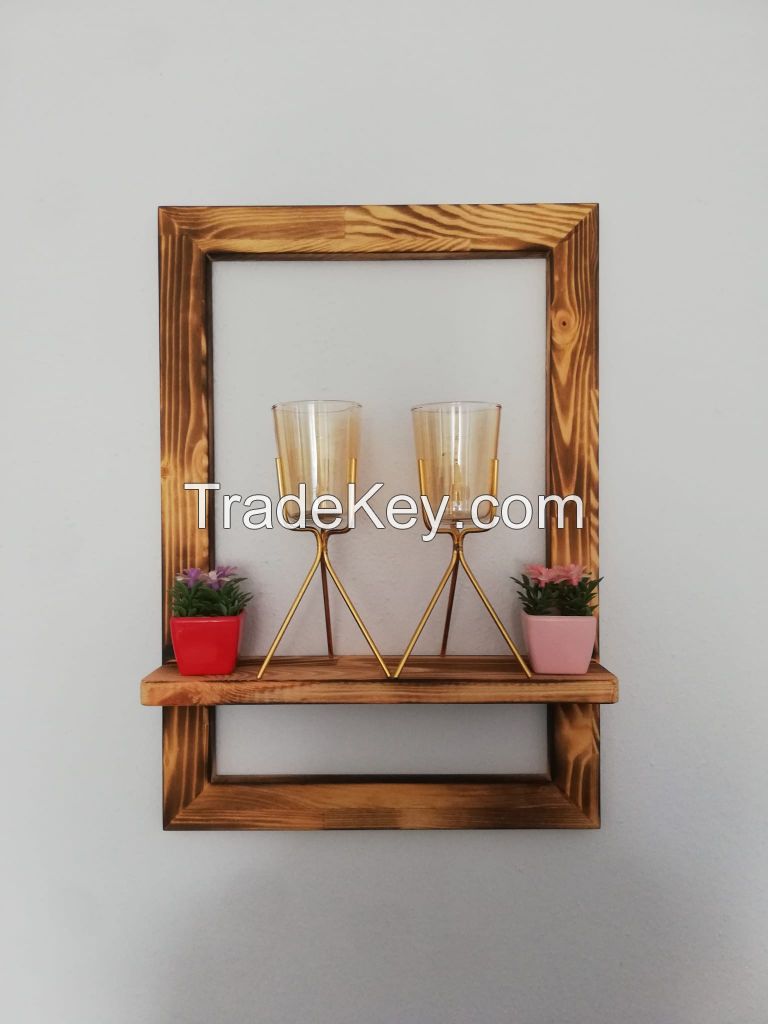 Light Luxury Frame Wall Shelf Wood Frame for Wall Decoration Wall Art Fassley Decorative Frame Burnt Shelf Pine Wood Authentic