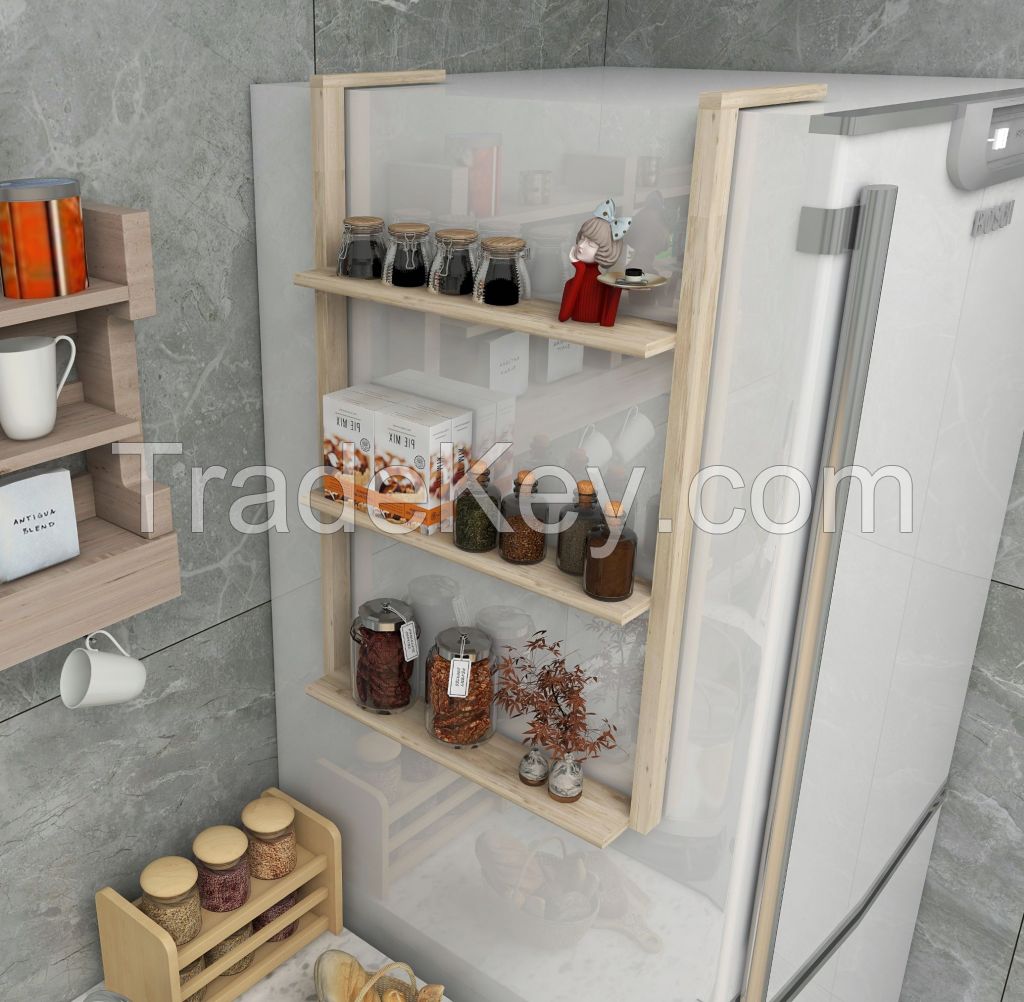 Top Product Fassley New 3-Shelf Refrigerator Side Shelf Pine Wood Storage