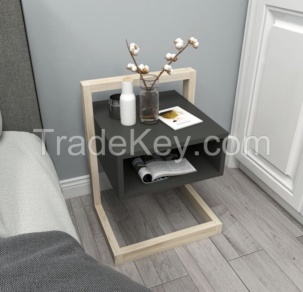 Super Product Fassley Anthracite Gray Coffee Table Bedside Table Decorative Pine Wood