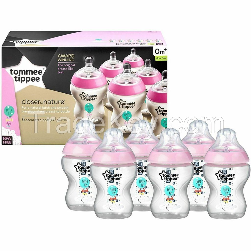 Tommee Tippee Closer Nature Baby 6x Feeding Bottle 260ml Decorated Pink / Blue