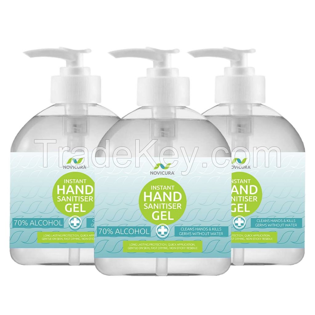 Novicura Instant Hand Sanitiser Gel: 3 x 500ml - Kills 99.9% Bacteria.