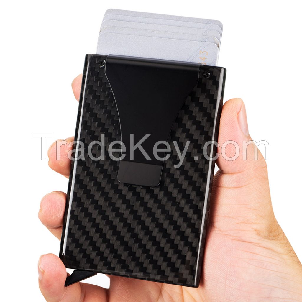 RFID Blocking Carbon Fiber Metal Credit Card Holder With Money Clip Business CarÂ Â Â Â 