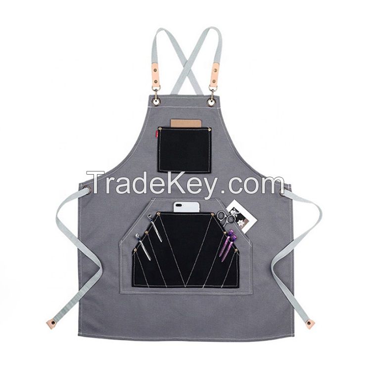 Customized Cross Back Salon Apron with Many Pockets for Hairdresser Harber