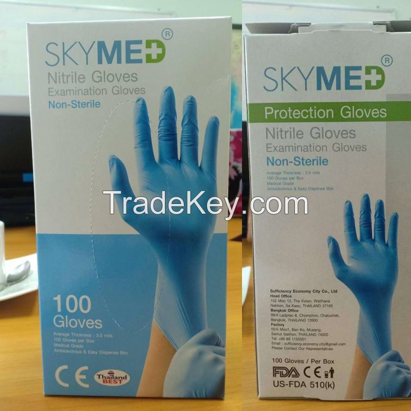 Skymed Nitrile gloves EN 374 280 mm, Size: 6.5 inches