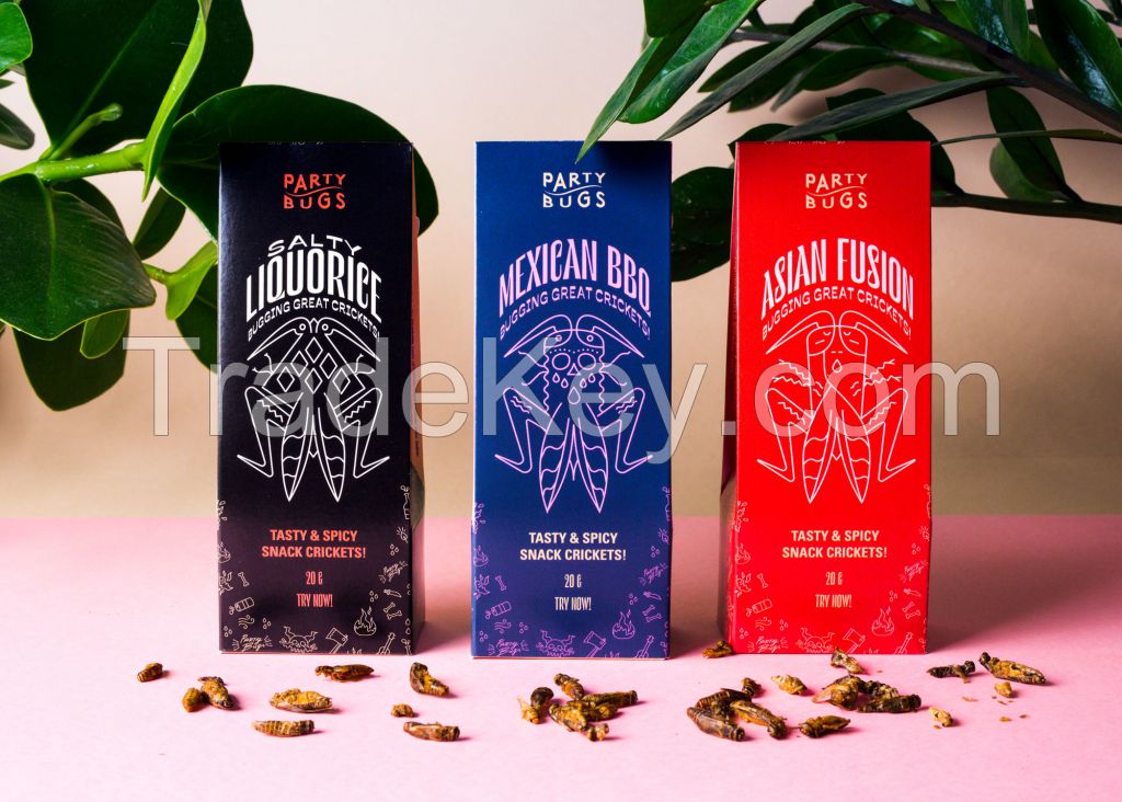 Party Bugs - Salty Liquorice - Party snacks made from edible insects. - Roasted Crickets