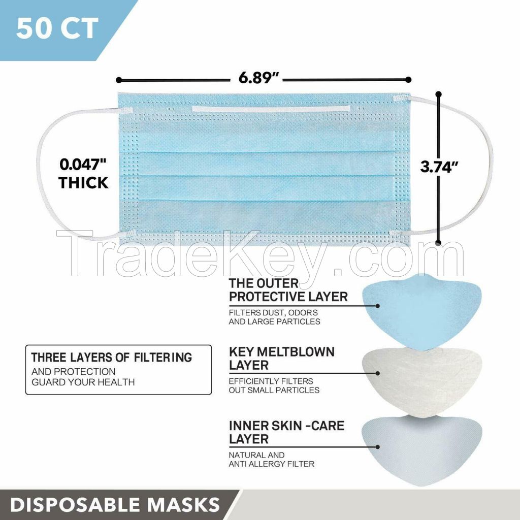 Protective Face Mask with Nose Clip and Filter Sealed Box | 50 pcs