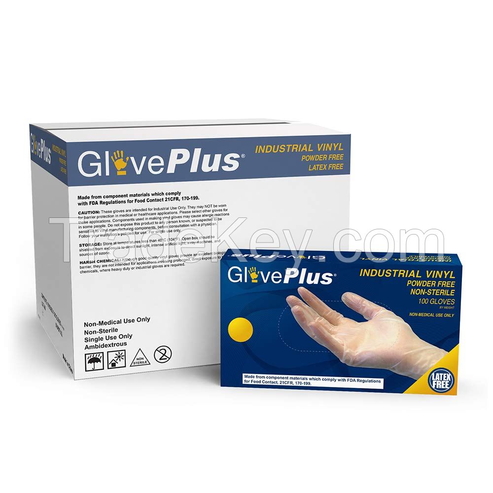 AMMEX GlovePlus Industrial Clear Vinyl Gloves, Case of 1000, 4 mil, Size Small, Latex Free, Powder Free, Food Safe, Disposable, Non-Sterile, IVPF42100