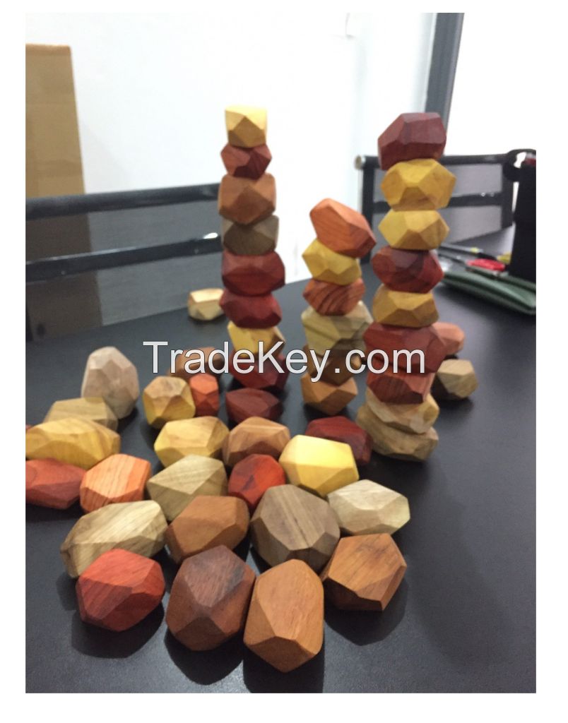 Colored Wooden Stones Balancing Stones Lightweight Eco Friendly Wooden Toys Safe For Children