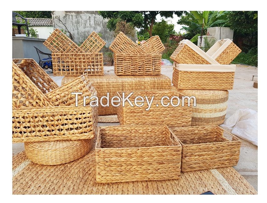 HAND WEAVING SEAGRASS STORAGE BOX AND NATURAL WATER HYACINTH BASKETS 