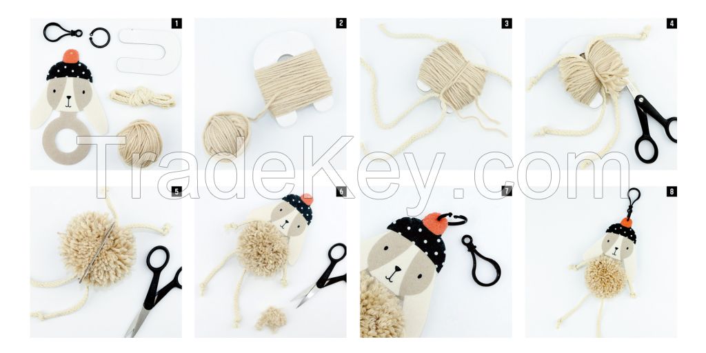 DIY EASY WAY TO MAKE CRAFT KIT POM POM ART-BUNNY BACKPACK CLIPS