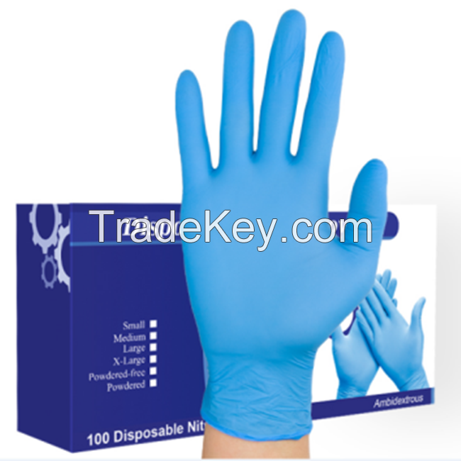  Disposable Blue Nitrile Gloves Powder Free for Medical Use
