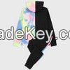 Custom Logo Men Tie Dye Color Block Tracksuit Set