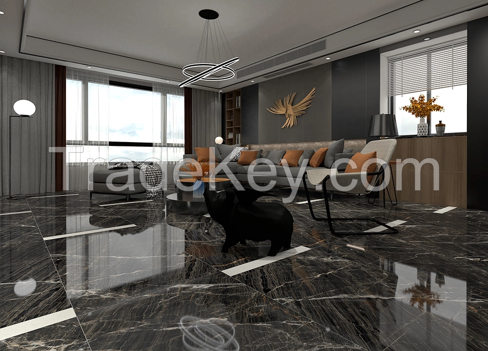 700x1500mm Super black gold porcelain tile marble looking flooring tiles in Spanish