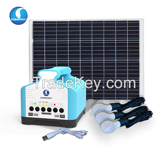 Solar generator portable power kit dc to ac energy with emergency light bulb