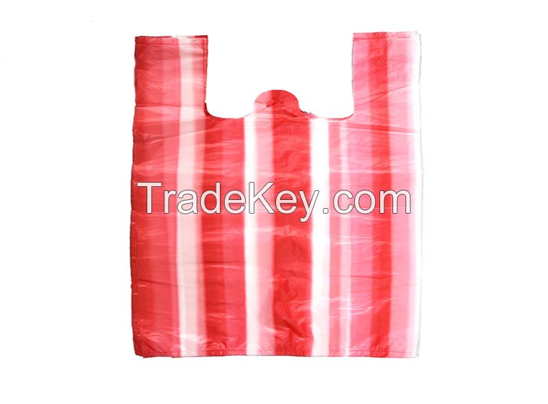HDPE Red/White Stripe T-shirt Bag