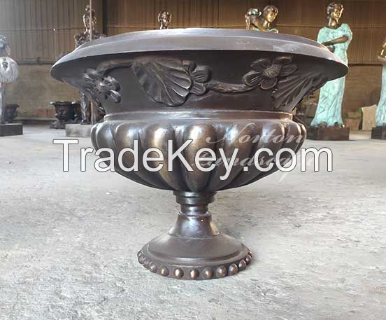 Hand-carved bronze flowerpot