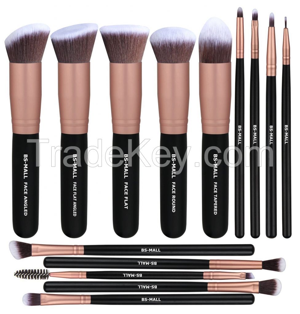 BS-MALL Makeup Brushes Premium Synthetic Foundation Powder Concealers Eye Shadows Makeup 14 Pcs Brush Set, Rose Golden