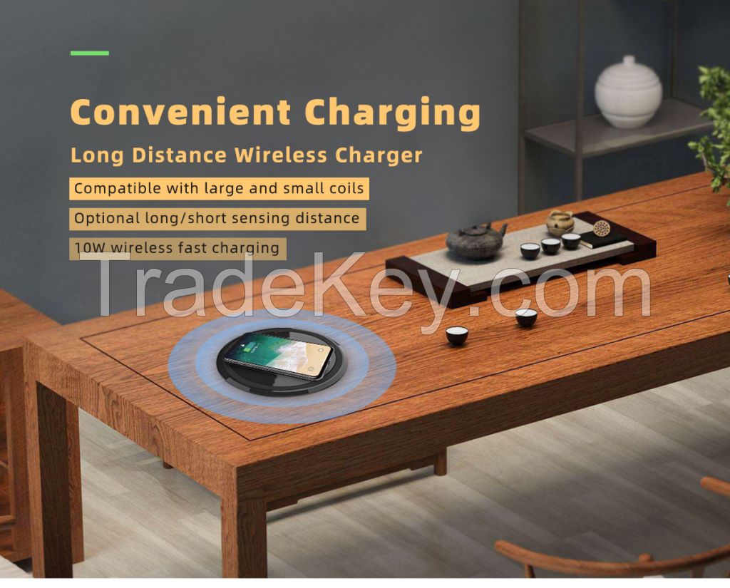 10W QI Stealth Remote furniture Wireless Charger 18mm long distance smart phone wireless charger for office cafe restaurant