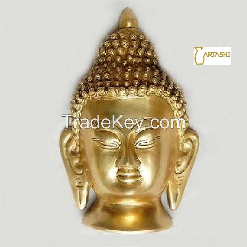 Handcrafted Buddha Head Sculpture in Brass