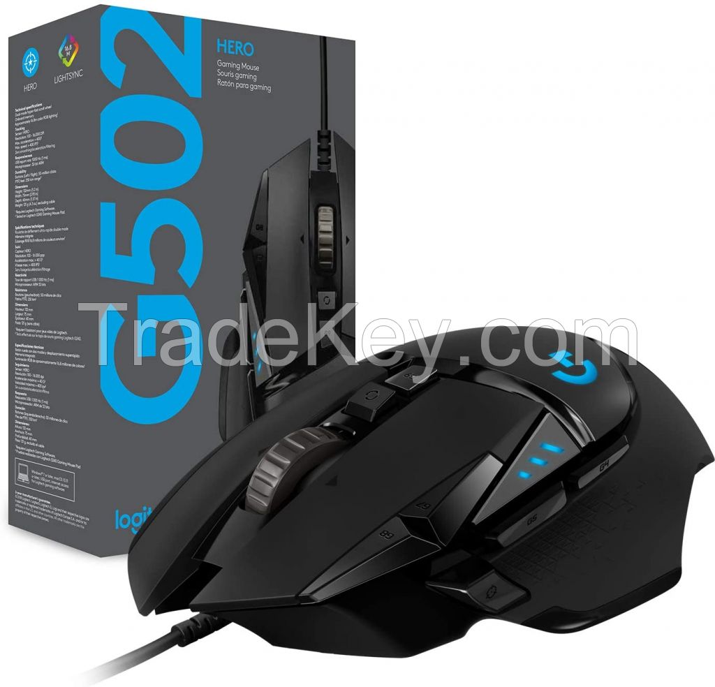 High Performance G502 HERO  Wired Gaming Mouse, HERO 25K Sensor, 25,600 DPI, RGB, Adjustable Weights, 11 Programmable Buttons